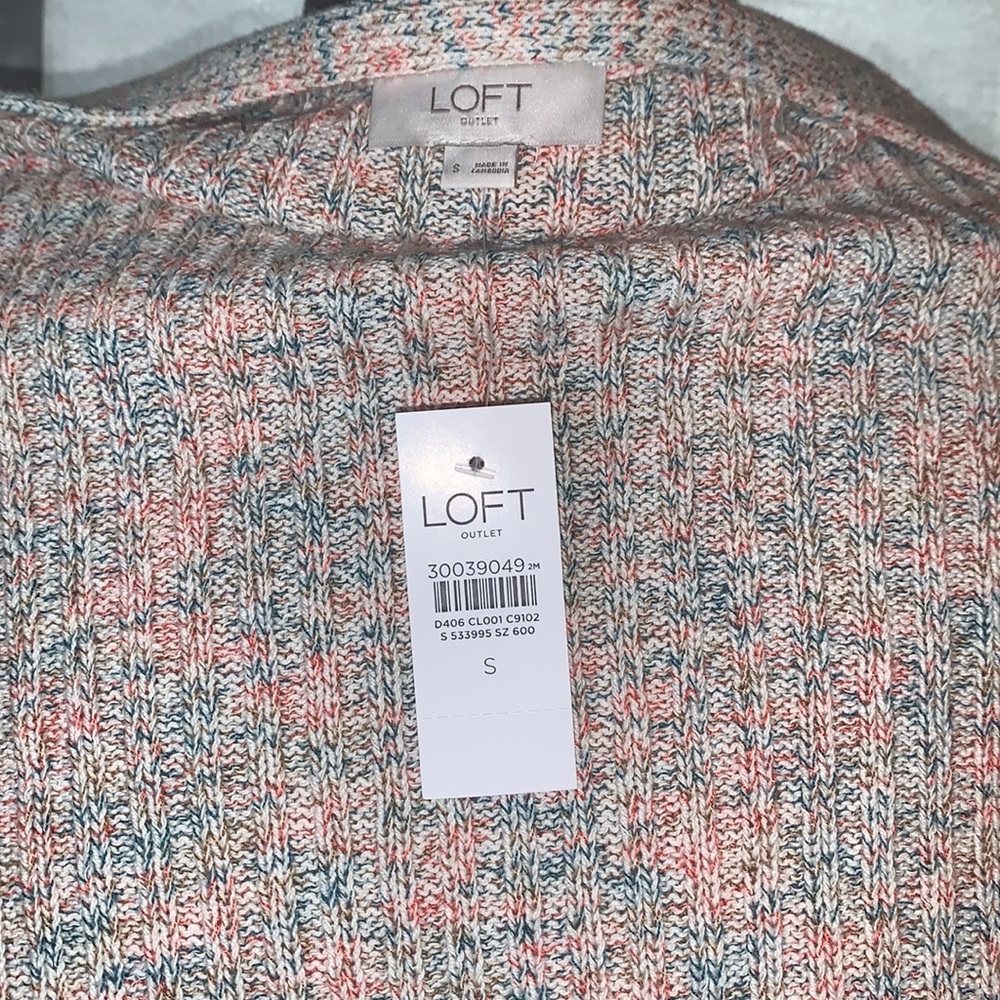 LOFT | NWT Marled V-Neck Button Cardigan Peach Navy Knit Sweater | S - Picture 4 of 5